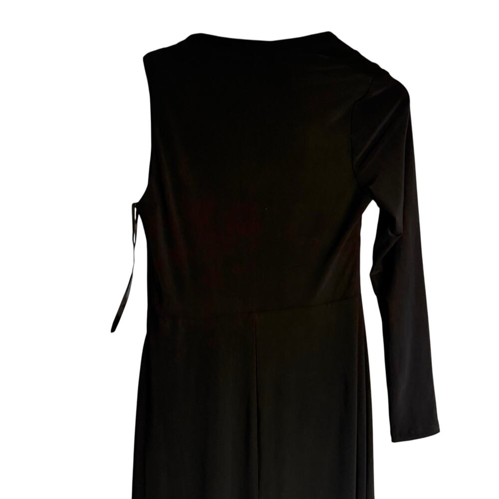 Betsy & Adam Black Asymmetrical Neck One Sleeve Long Slit Evening Gown Size 10 - Picture 7 of 10